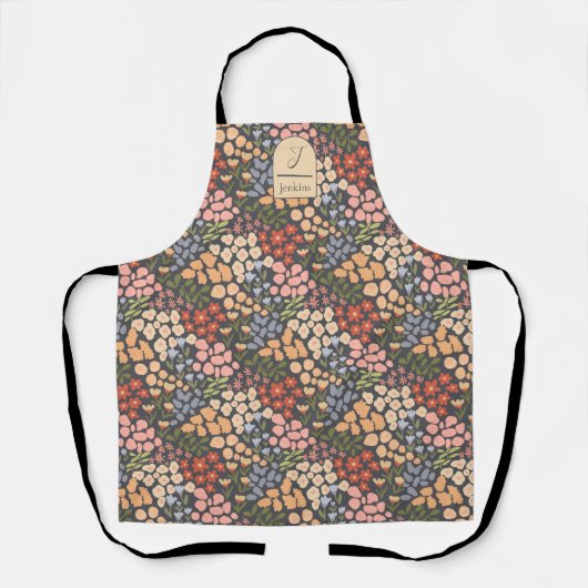 Personalized Name & Initial Floral Apron  Schort (Voorkant)