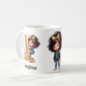 Personalized Name & J Sleepy Morning Plaid Charact Koffiemok (Voorkant links)