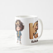 Personalized Name & K Sleepy Morning Plaid Charact Koffiemok (Voorkant rechts)