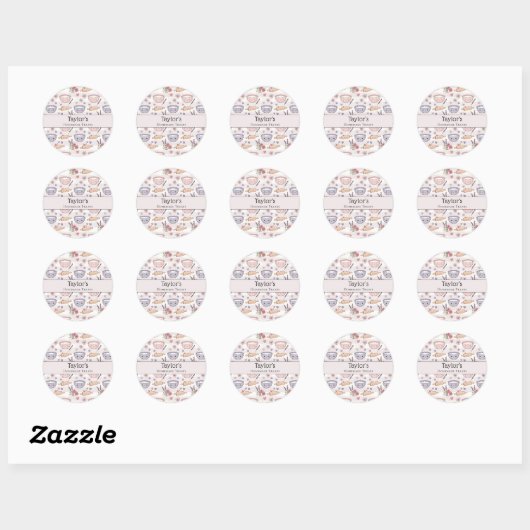 Personalized Name Kawaii Checkered Cupcake Topper  Ronde Sticker (Vel)