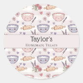 Personalized Name Kawaii Checkered Cupcake Topper  Ronde Sticker (Voorkant)
