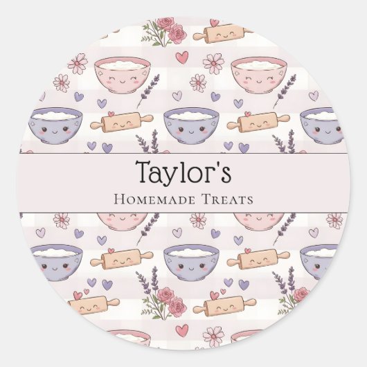 Personalized Name Kawaii Checkered Cupcake Topper Ronde Sticker (Voorkant)