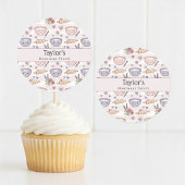 Personalized Name Kawaii Checkered Cupcake Topper  Ronde Sticker
