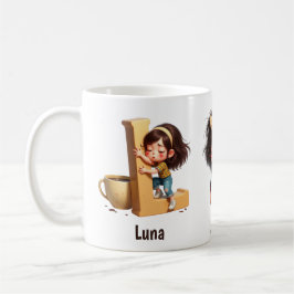 Personalized Name & L Sleepy Morning Plaid Charact Koffiemok