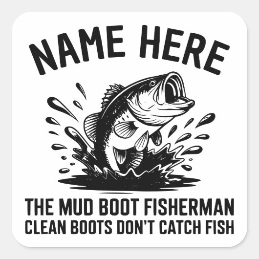 Personalized Name Largemouth Bass Fisherman Vierkante Sticker (Voorkant)