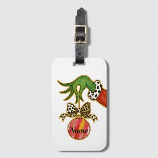 personalized Name Leopard Bow Parrot Ornament Bagagelabel (Voorkant (verticaal))