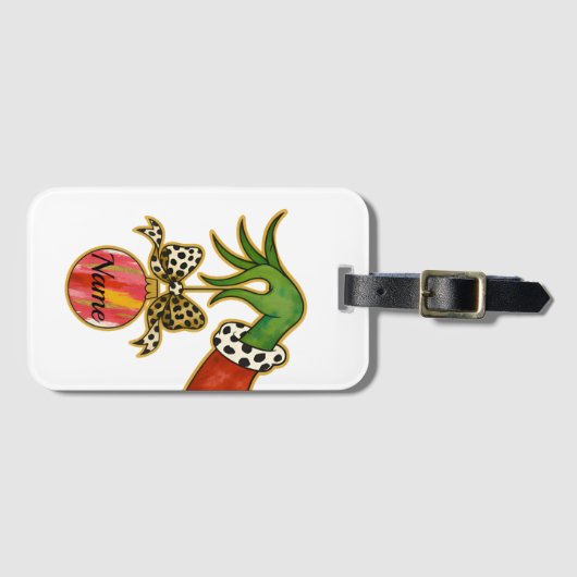 personalized Name Leopard Bow Parrot Ornament Bagagelabel (Voorkant (horizontaal))