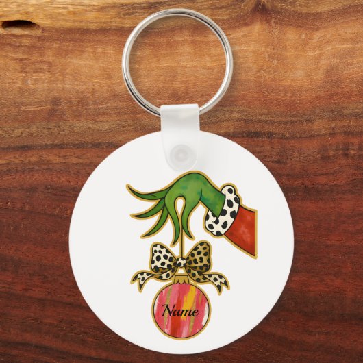 personalized Name Leopard Bow Parrot Ornament Sleutelhanger (Voorkant)