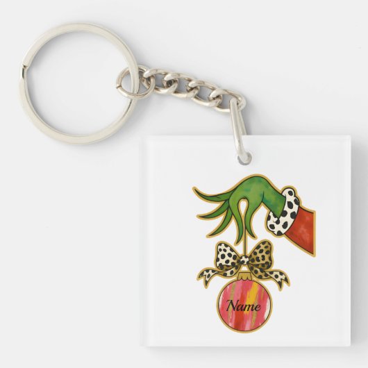 personalized Name Leopard Bow Parrot Ornament Sleutelhanger (voorkant)