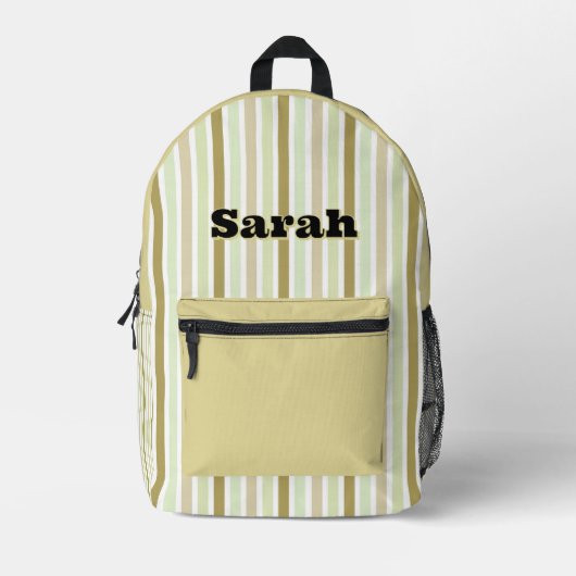 Personalized Name LIGHT GREEN LINE STRIPES Bedrukte Rugzak (Voorkant)