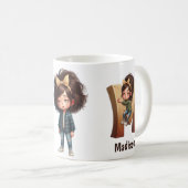 Personalized Name & M Sleepy Morning Plaid Charact Koffiemok (Voorkant rechts)
