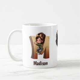 Personalized Name & M Sleepy Morning Plaid Charact Koffiemok