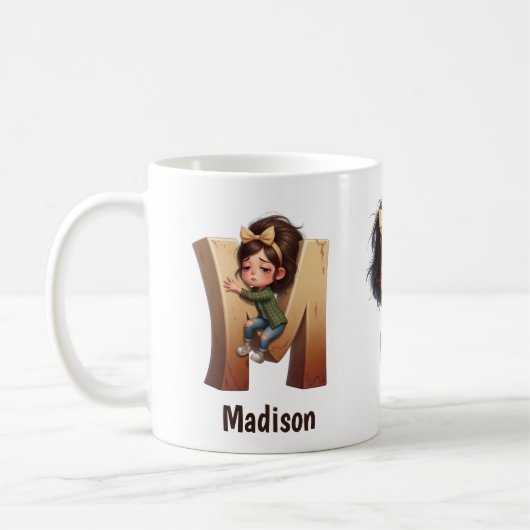 Personalized Name & M Sleepy Morning Plaid Charact Koffiemok (Links)