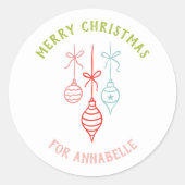 Personalized Name Merry Christmas Bauble Ronde Sticker (Voorkant)