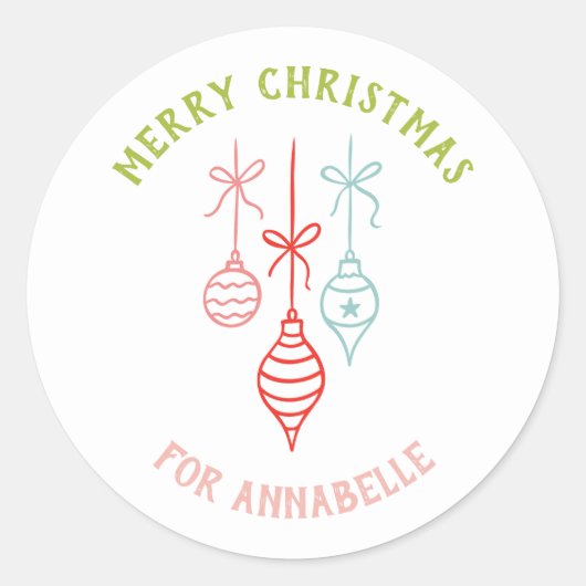Personalized Name Merry Christmas Bauble Ronde Sticker (Voorkant)
