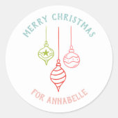 Personalized Name Merry Christmas Bauble Ronde Sticker (Voorkant)