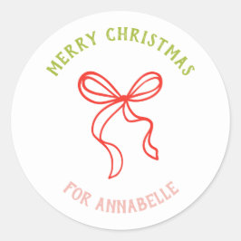 Personalized Name Merry Christmas Bow Ronde Sticker