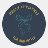 Personalized Name Merry Christmas Bow Ronde Sticker (Voorkant)