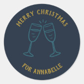 Personalized Name Merry Christmas Drinks Ronde Sticker (Voorkant)