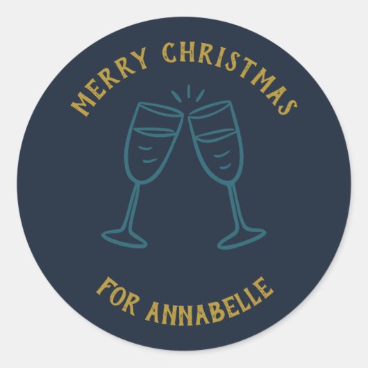 Personalized Name Merry Christmas Drinks Ronde Sticker (Voorkant)