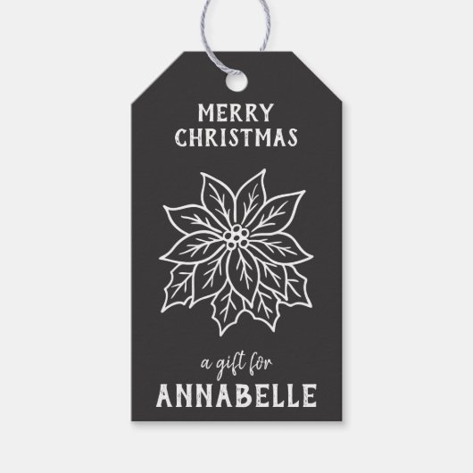 Personalized Name Merry Christmas Flower Cadeaulabel (Voorkant)