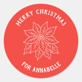 Personalized Name Merry Christmas Flower Ronde Sticker (Voorkant)