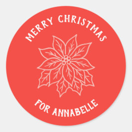 Personalized Name Merry Christmas Flower Ronde Sticker