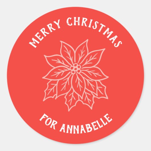 Personalized Name Merry Christmas Flower Ronde Sticker (Voorkant)