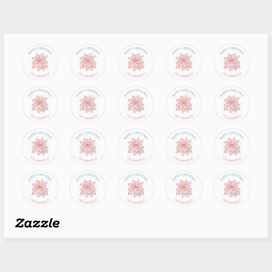 Personalized Name Merry Christmas Flower Ronde Sticker (Vel)