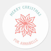 Personalized Name Merry Christmas Flower Ronde Sticker (Voorkant)