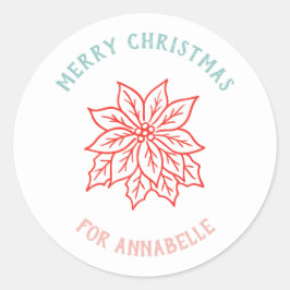 Personalized Name Merry Christmas Flower Ronde Sticker