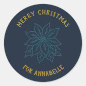Personalized Name Merry Christmas Flower Ronde Sticker (Voorkant)