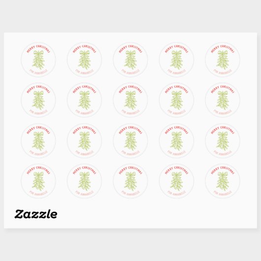 Personalized Name Merry Christmas Mistletoe Ronde Sticker (Vel)