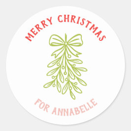 Personalized Name Merry Christmas Mistletoe Ronde Sticker
