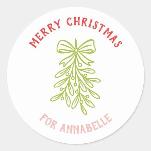 Personalized Name Merry Christmas Mistletoe Ronde Sticker (Voorkant)