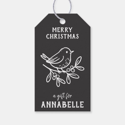 Personalized Name Merry Christmas Robin Cadeaulabel (Voorkant)