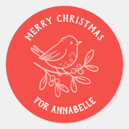 Personalized Name Merry Christmas Robin Ronde Sticker