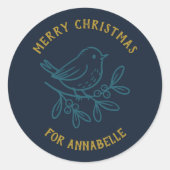 Personalized Name Merry Christmas Robin Ronde Sticker (Voorkant)