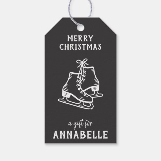 Personalized Name Merry Christmas Skates Cadeaulabel (Voorkant)
