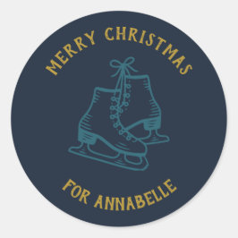 Personalized Name Merry Christmas Skates Ronde Sticker