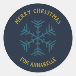 Personalized Name Merry Christmas Snowflake Ronde Sticker