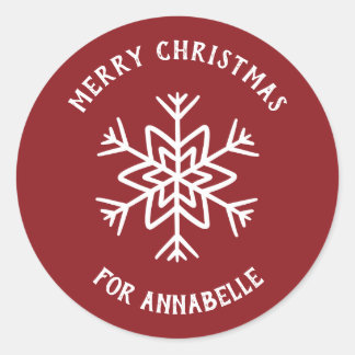 Personalized Name Merry Christmas Snowflake Ronde Sticker
