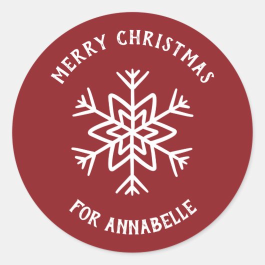 Personalized Name Merry Christmas Snowflake Ronde Sticker (Voorkant)