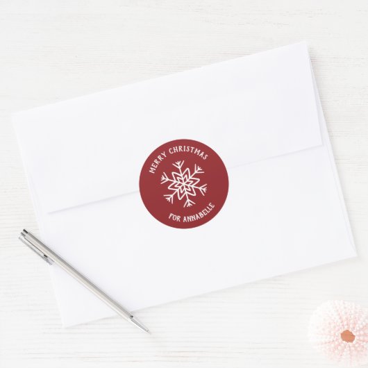 Personalized Name Merry Christmas Snowflake Ronde Sticker (Envelop)