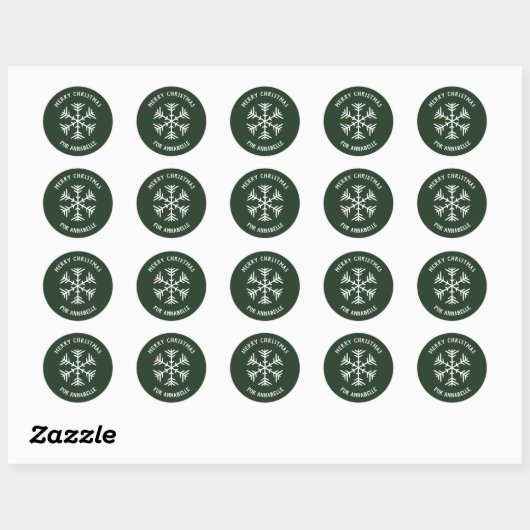 Personalized Name Merry Christmas Snowflake Ronde Sticker (Vel)