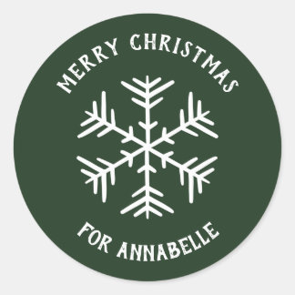 Personalized Name Merry Christmas Snowflake Ronde Sticker