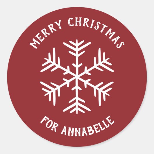 Personalized Name Merry Christmas Snowflake Ronde Sticker