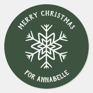 Personalized Name Merry Christmas Snowflake Ronde Sticker