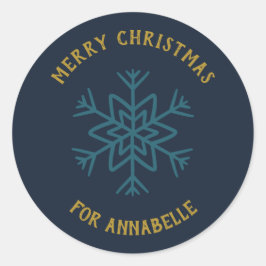 Personalized Name Merry Christmas Snowflake Ronde Sticker
