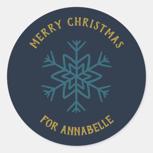 Personalized Name Merry Christmas Snowflake Ronde Sticker (Voorkant)